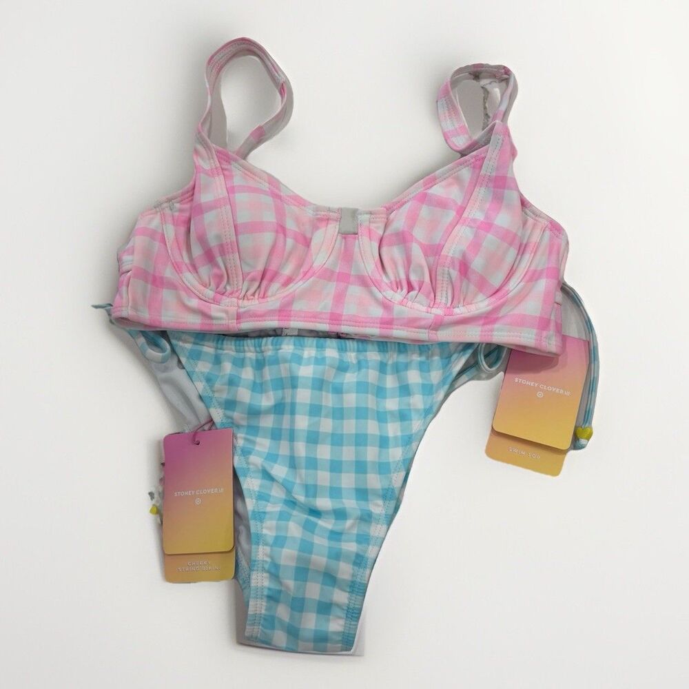 Stoney Clover Bathing Suit Womens Size Small Med Target Pink Blue Gingham NWT